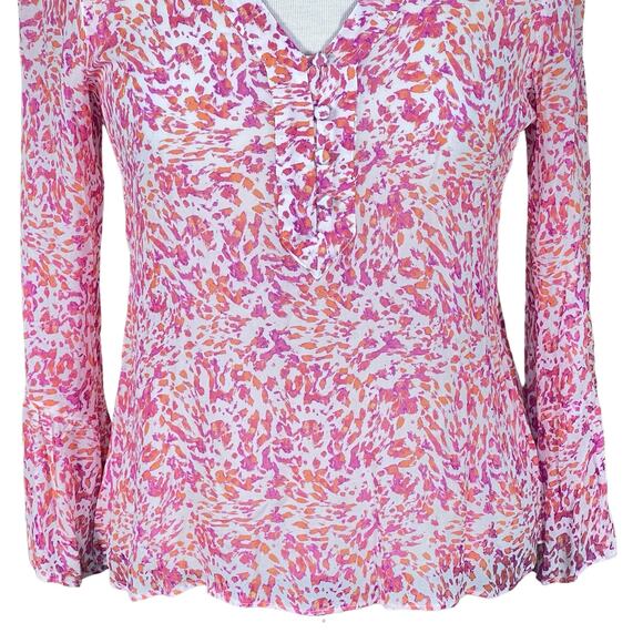 Hale Bob Women’s Orange & Pink Silk Blouse with Smocking & Bell Sleeves M EUC - Picture 4 of 11